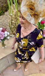 Margaret O' Rourke wearing Saraden Designs Millinery Atelier