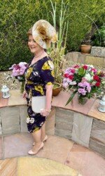 Margaret O' Rourke wearing Saraden Designs Millinery Atelier