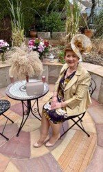 Margaret O' Rourke wearing Saraden Designs Millinery Atelier