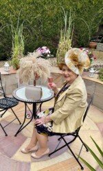 Margaret O' Rourke wearing Saraden Designs Millinery Atelier