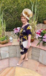 Margaret O' Rourke wearing Saraden Designs Millinery Atelier